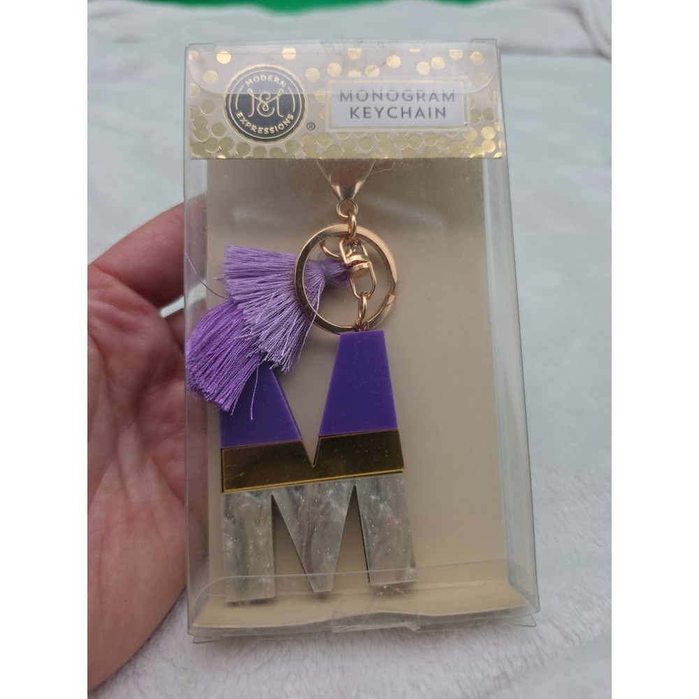 NEW "M"Purple Tassel Monogram Keychain Purple/Gold  Pearl by Modern Expressions‎